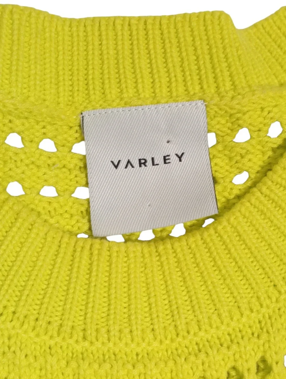 Varley Lime Crochet Side Slit Sleeveless Knit Vest Tank Top Open Stitch Sz S - Picture 3 of 8